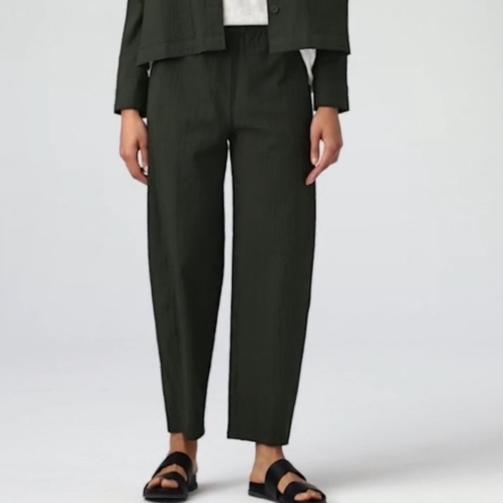 Eileen Fisher Forest Green Puckered Organic Cotton Lantern Pants Cropped h5